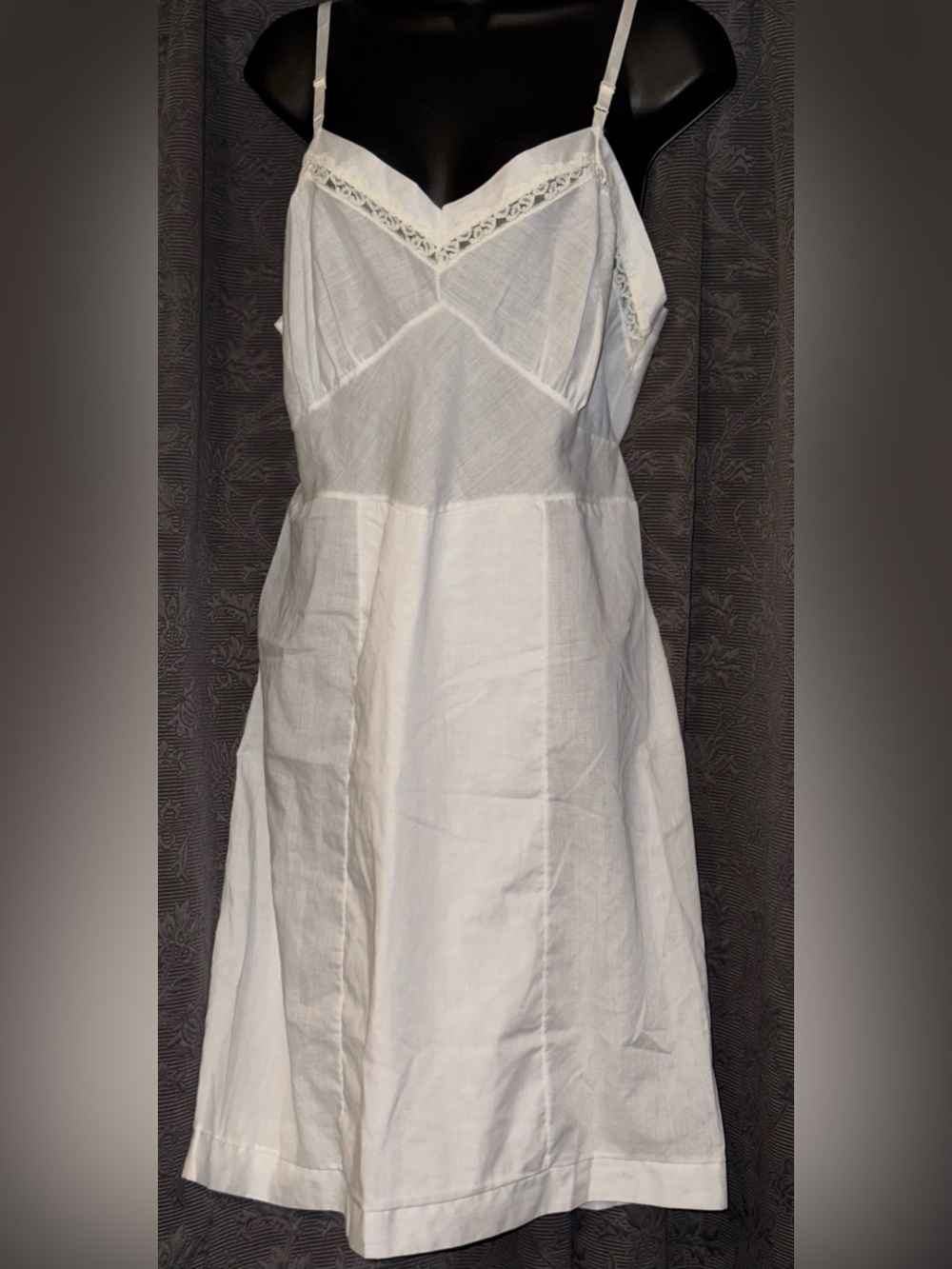 Vintage White Slip Dress with Lace Trim